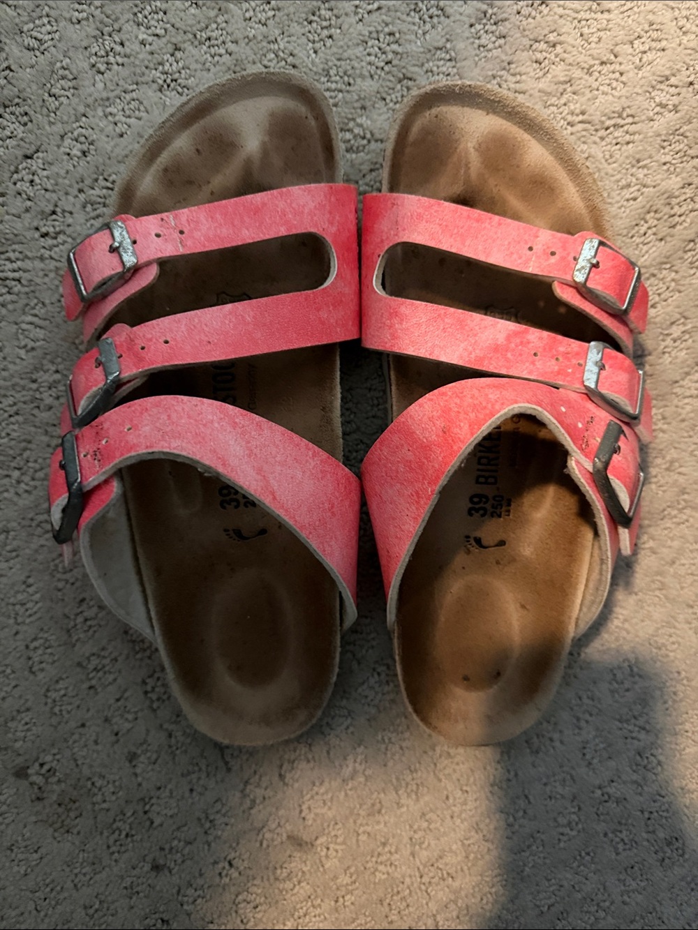 Birkenstock Florida Coral Triple-Buckle Slide Sandals size 38
